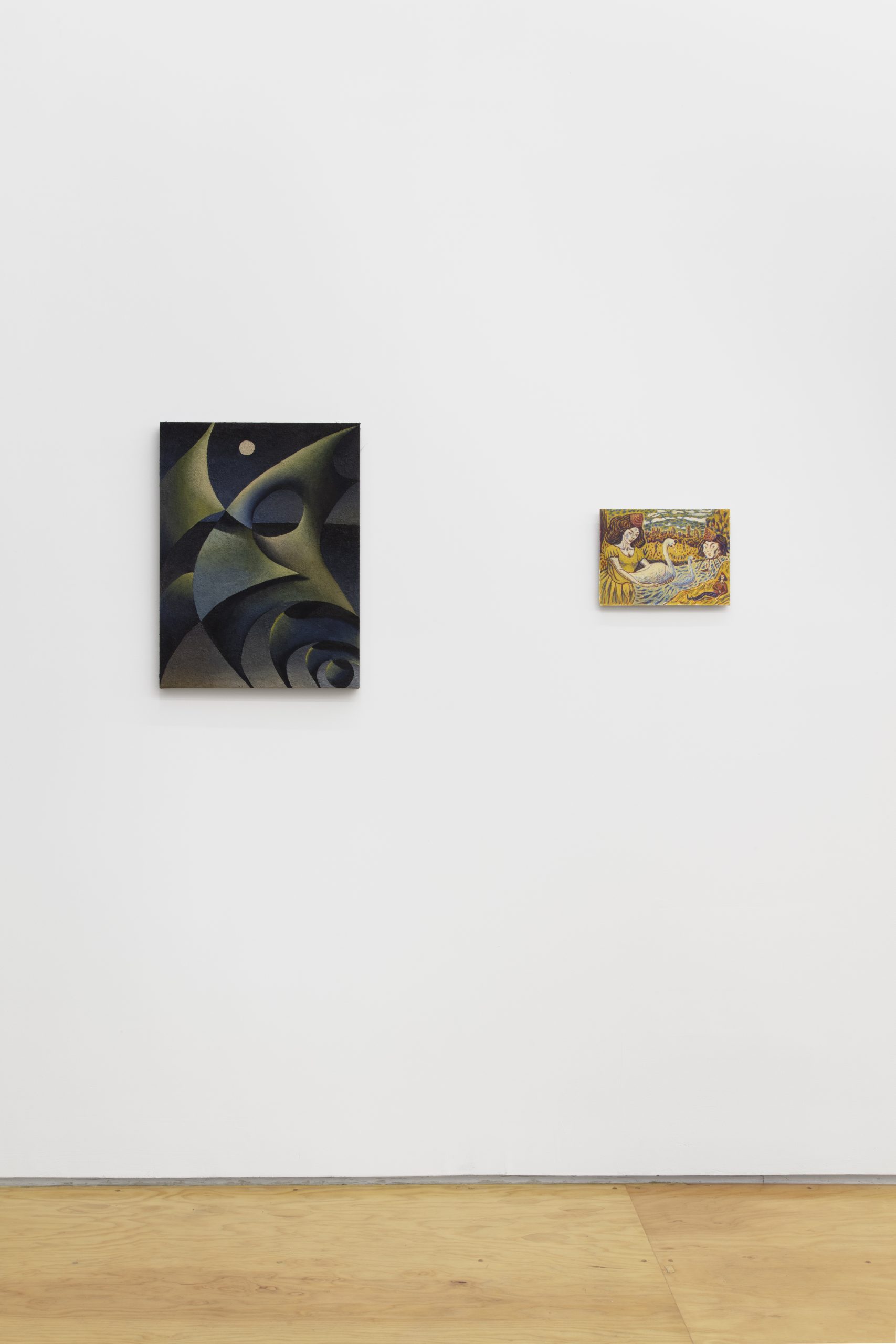 installation view with two paintings