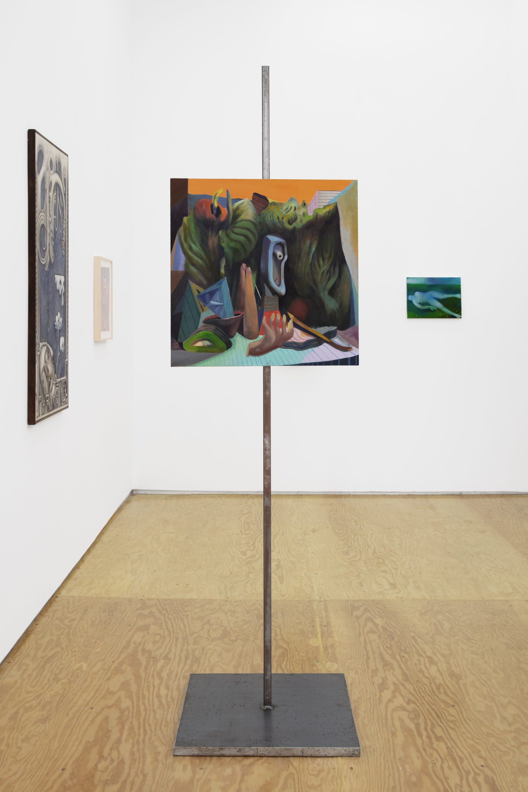 installation view with four paintings