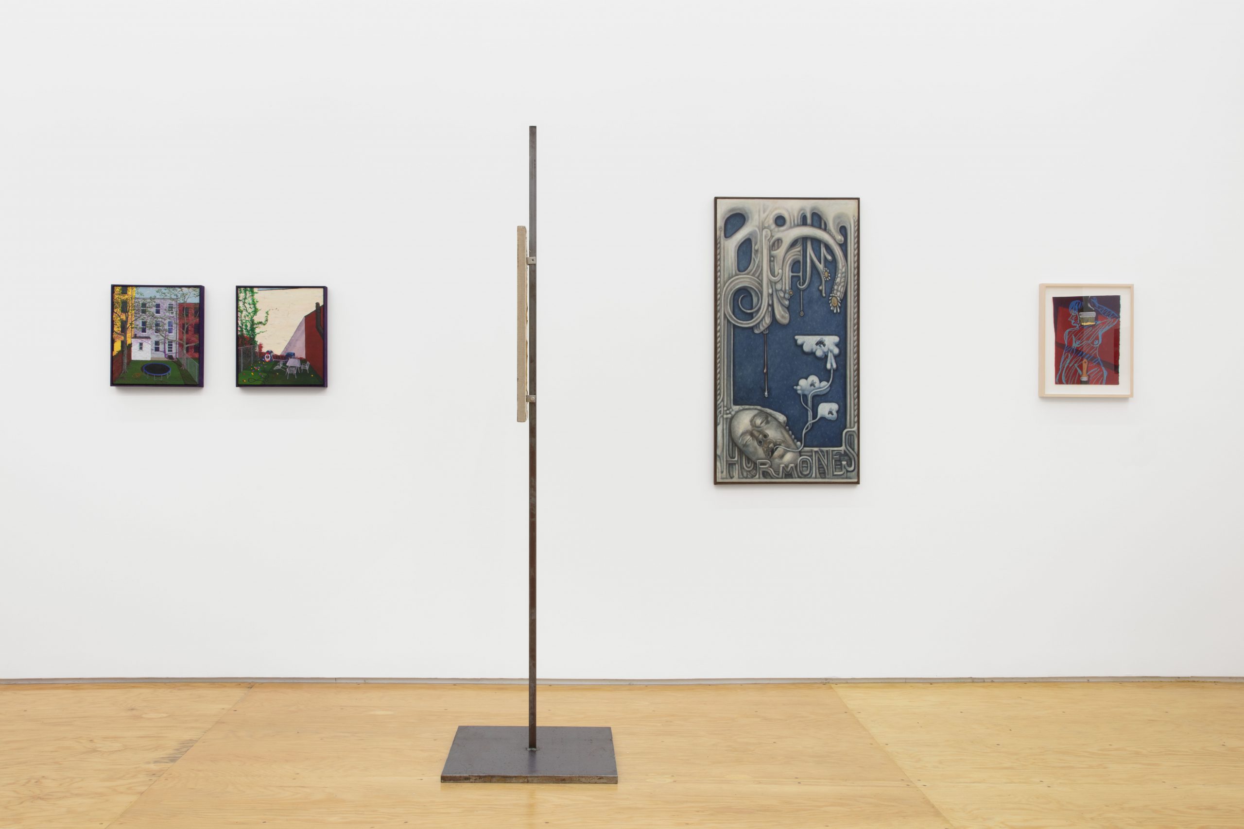 installation view with five paintings