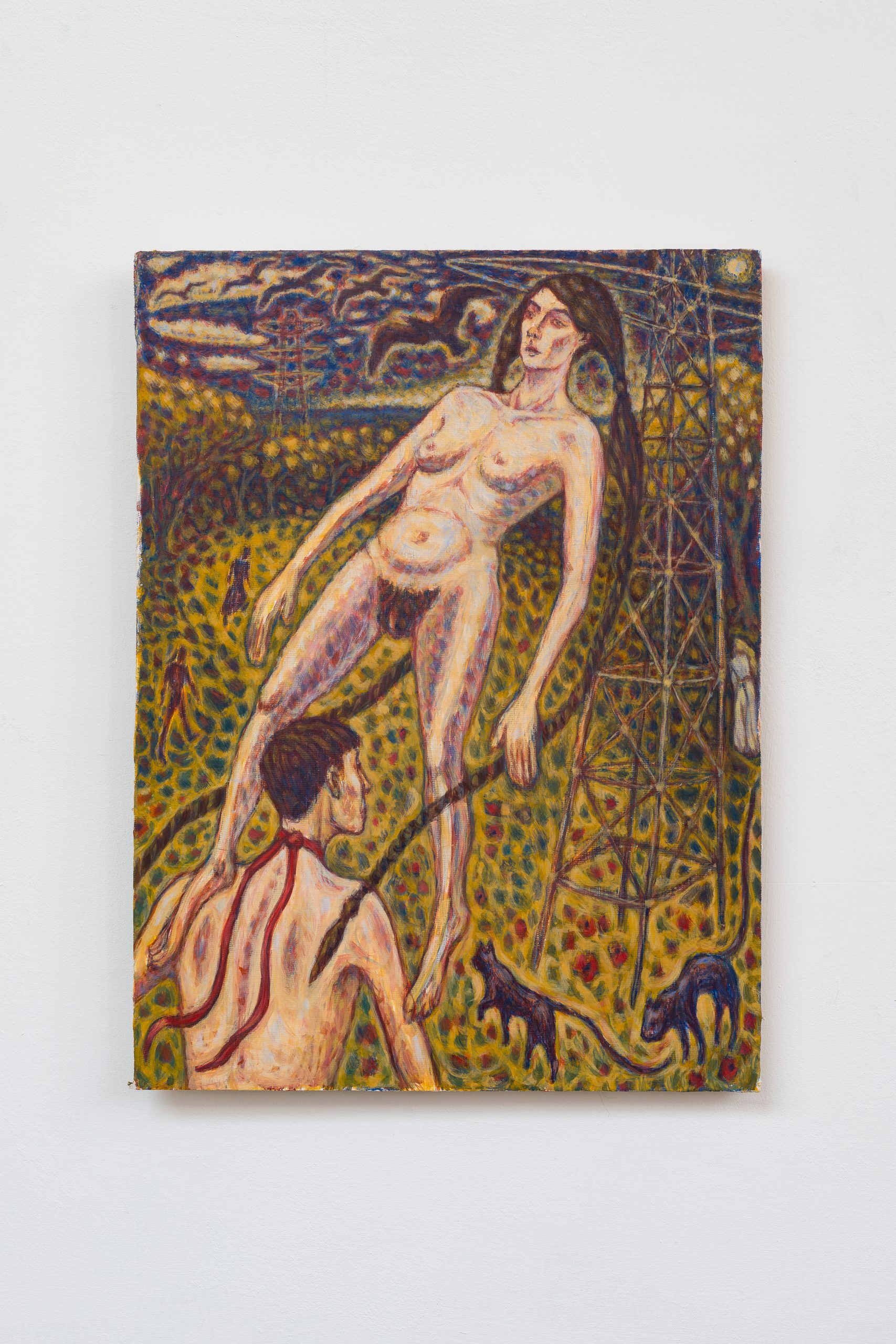 painting of woman floating in landscape