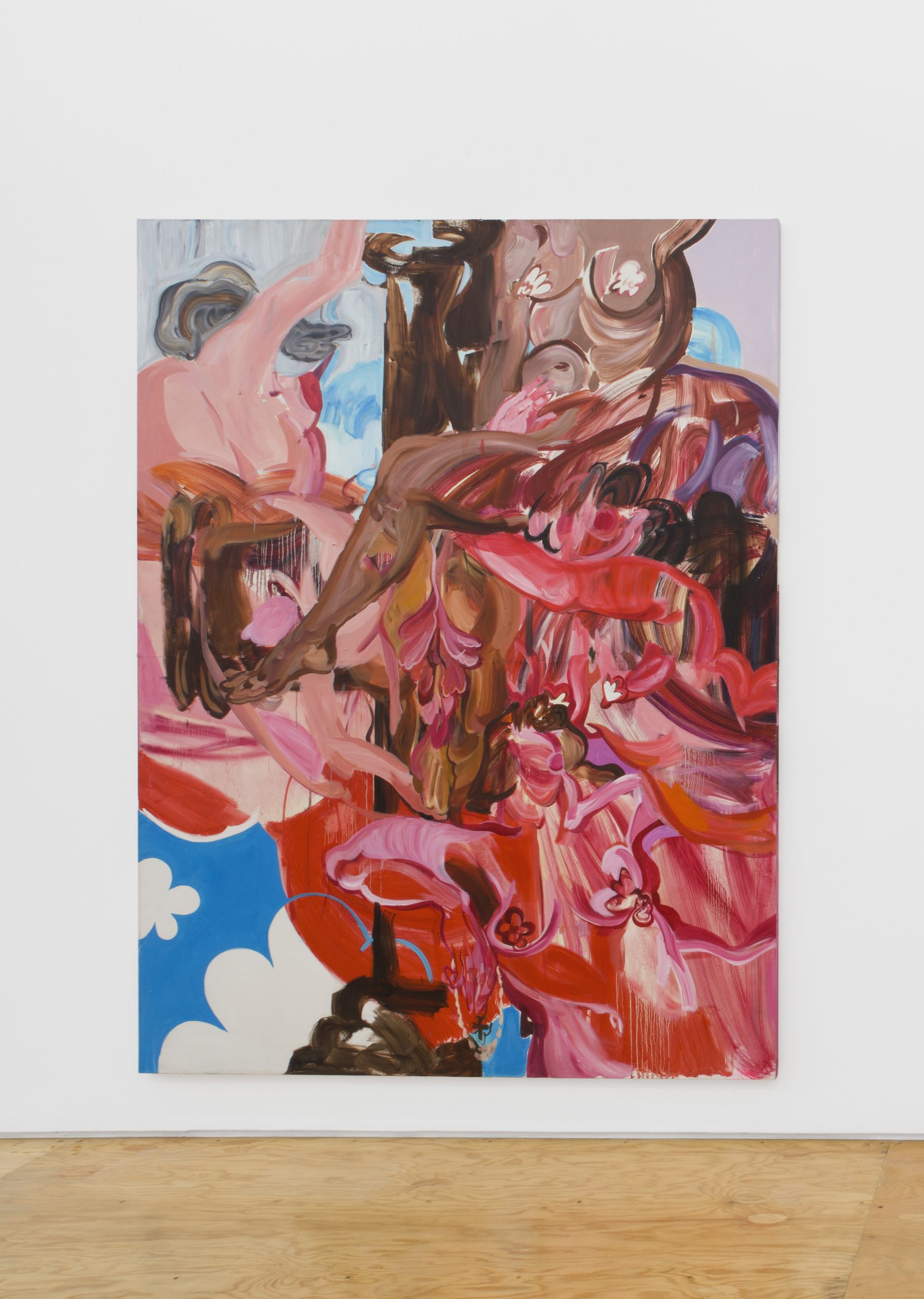 Abstract brown, red, and blue forms