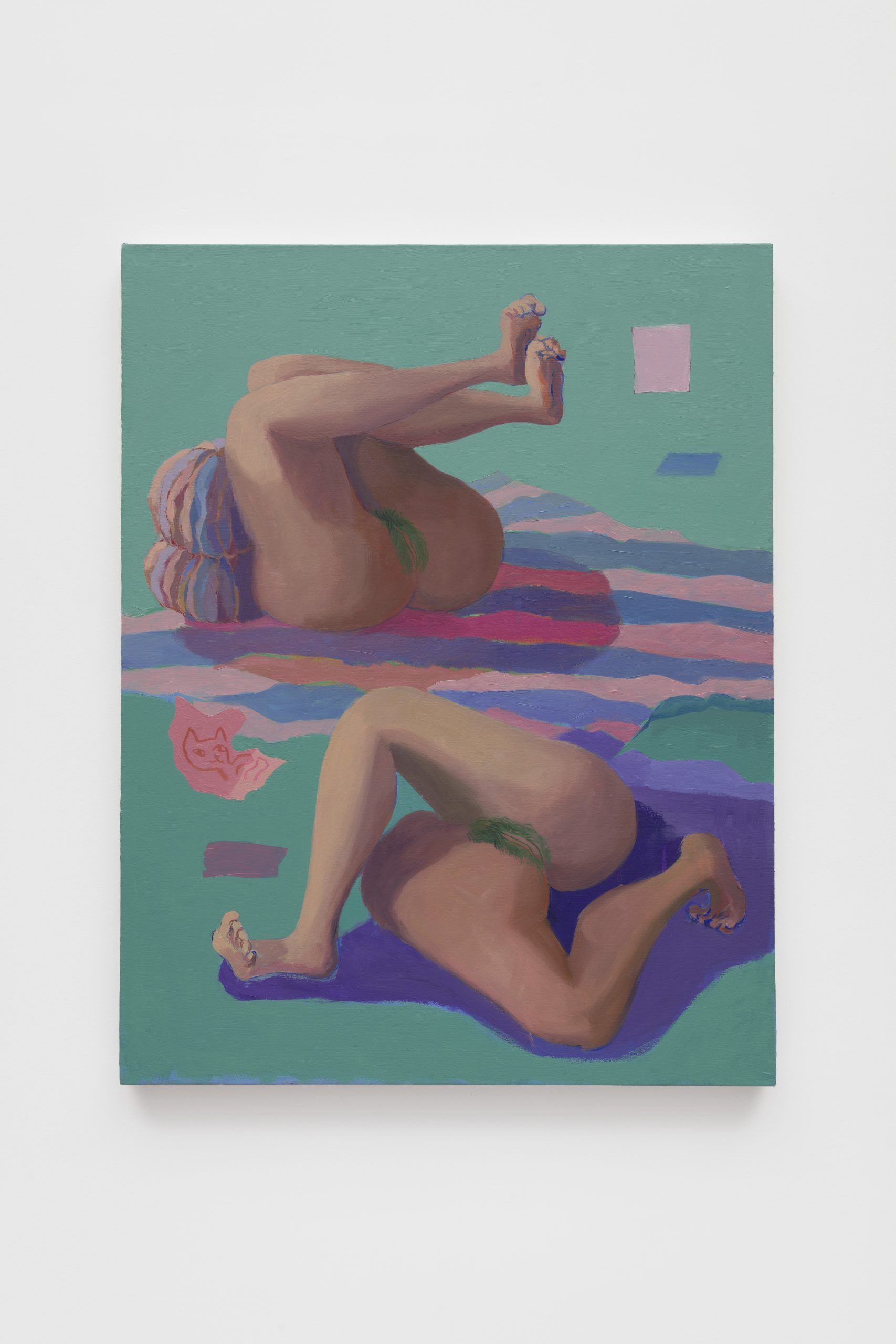 Painting with half bodies against green background