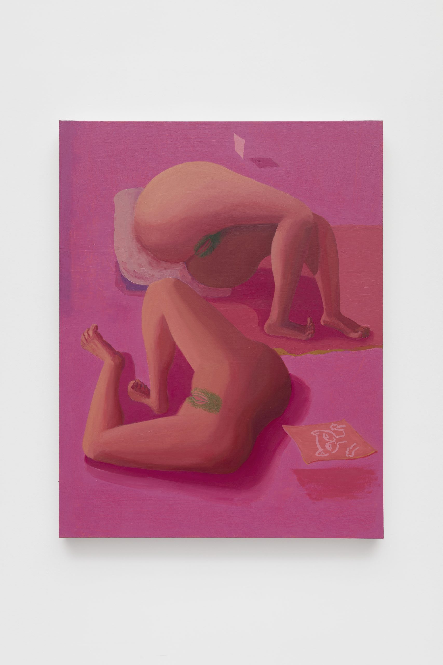 Painting with half bodies against pink background