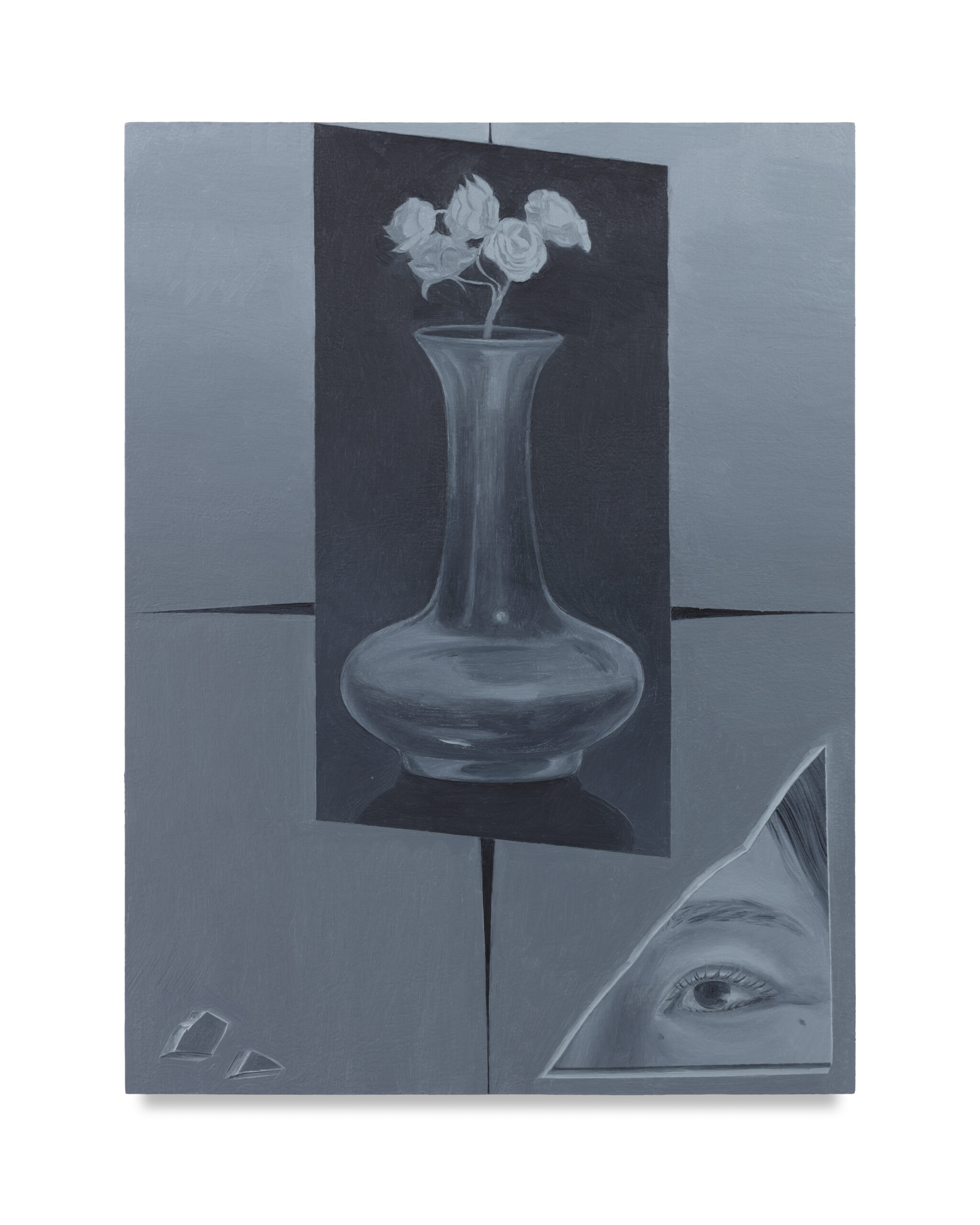 painting of flower and artist in mirror