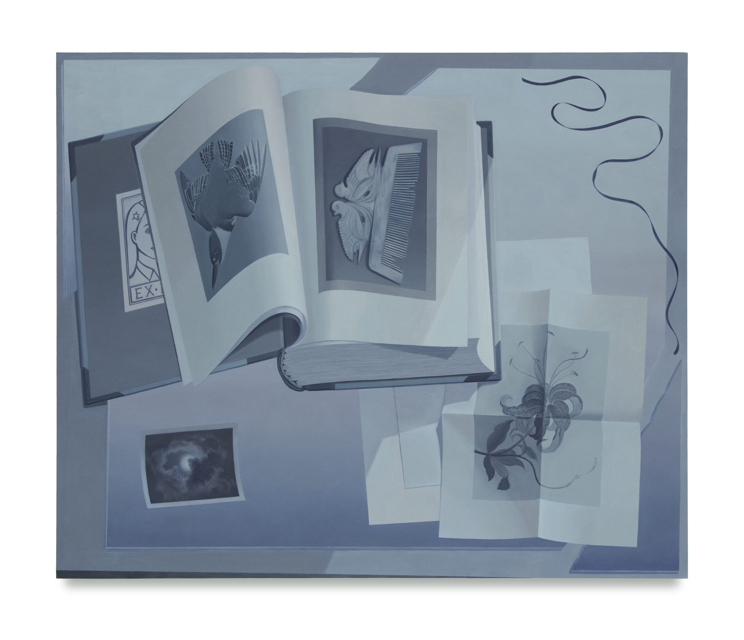 painting of books papers and photographs