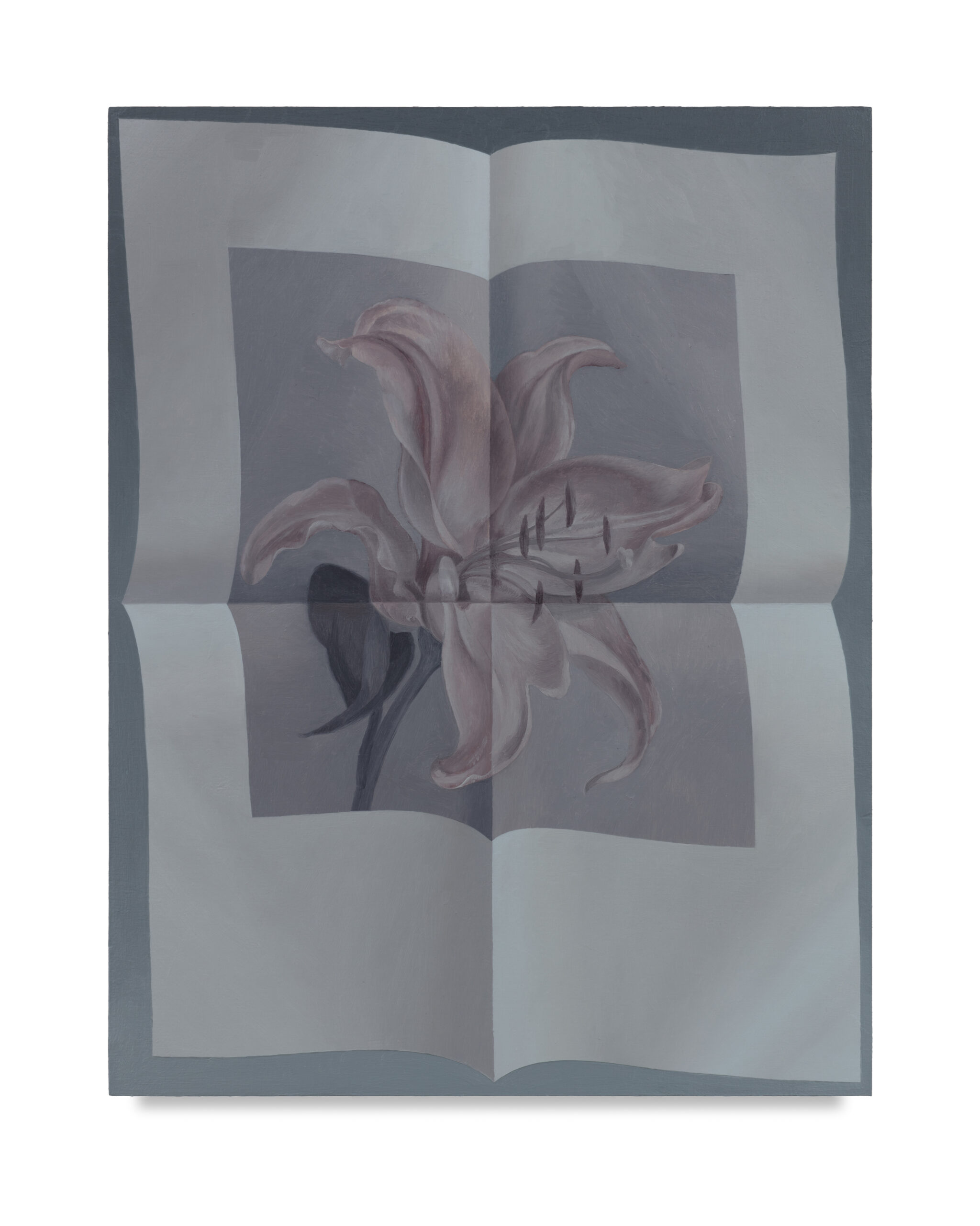 painting of folded paper with pink lily