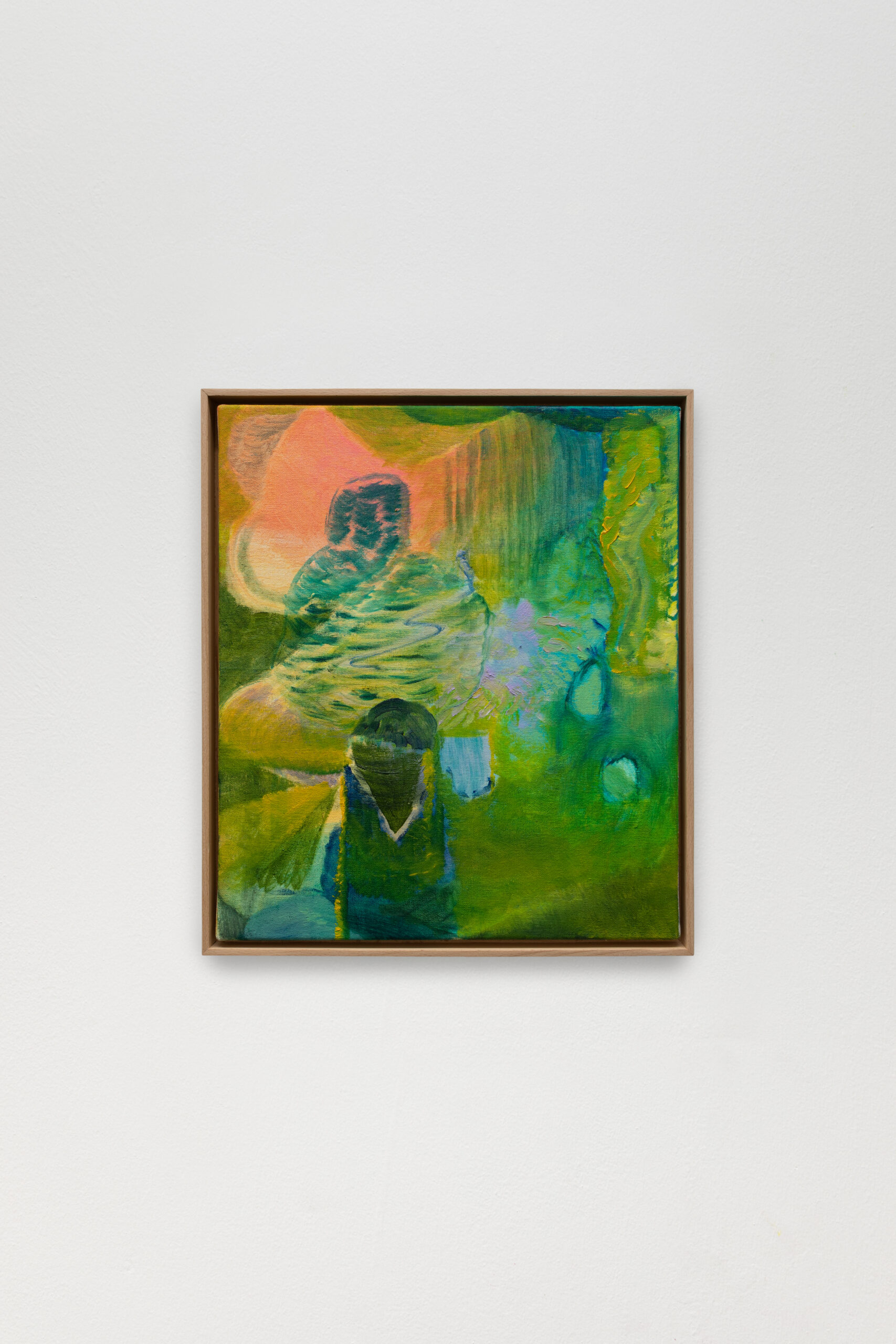 Darkened figure against green and orange abstract background