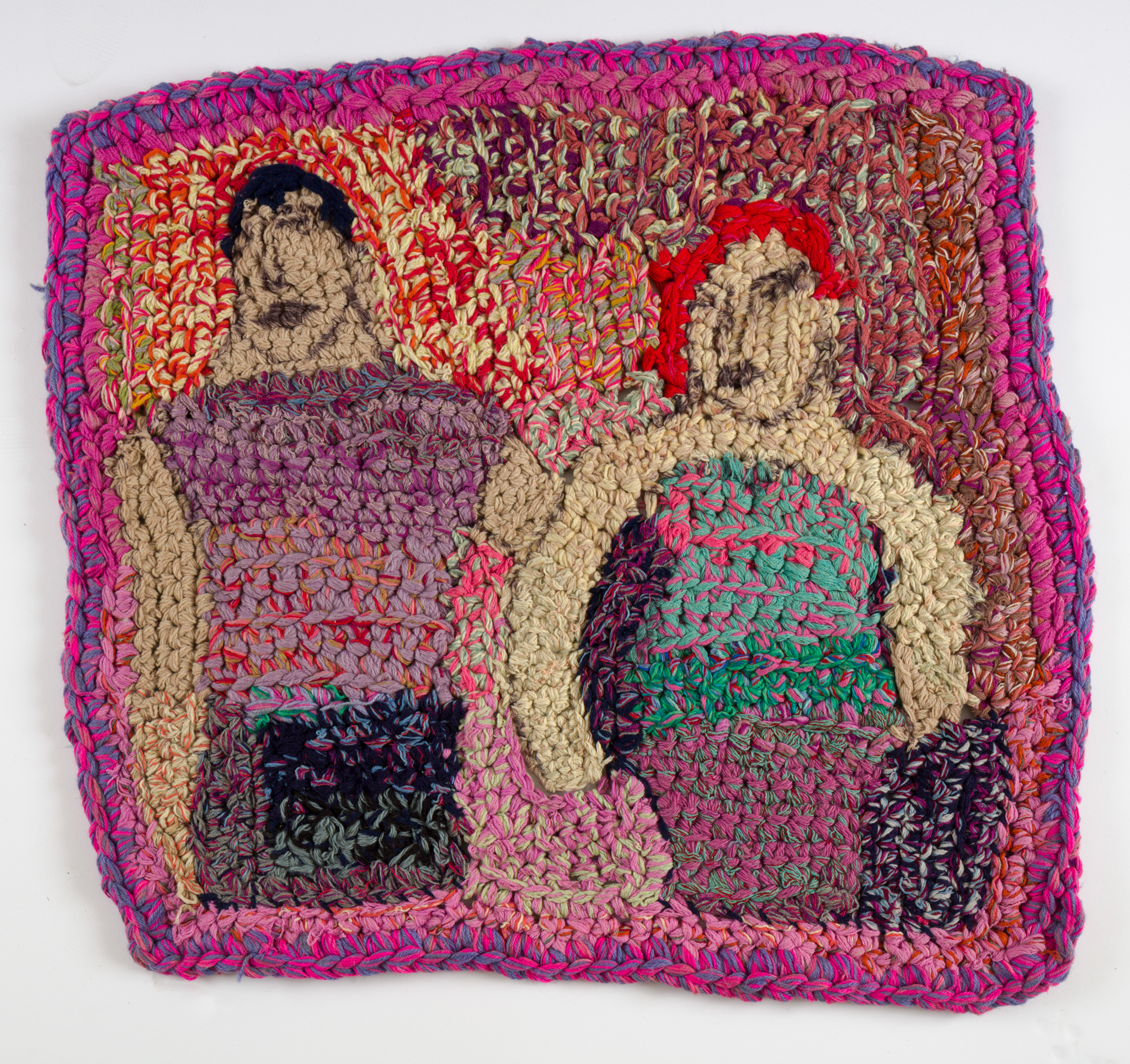 Two figures with hot pink border