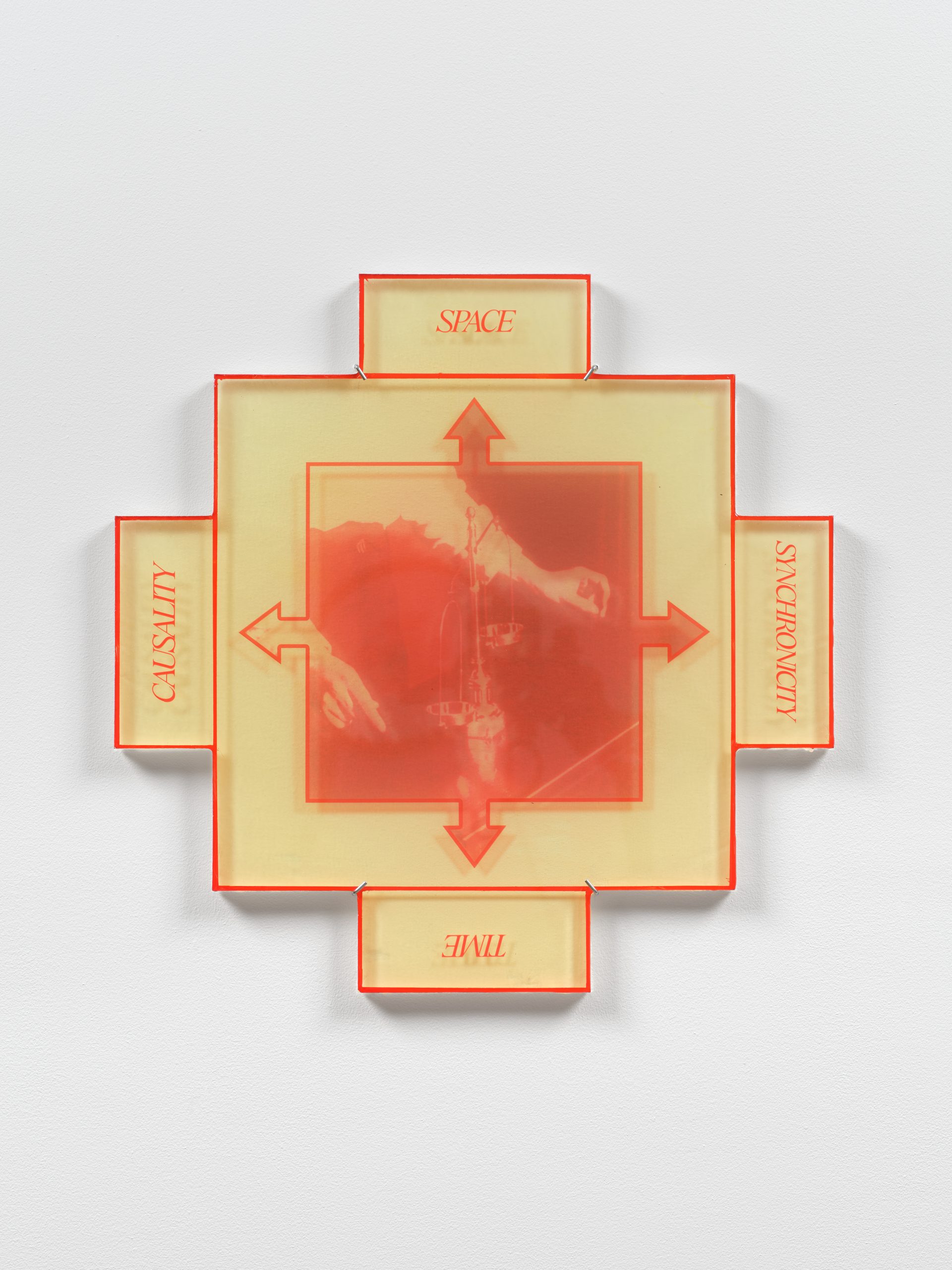 Cross shaped orange and yellow artwork