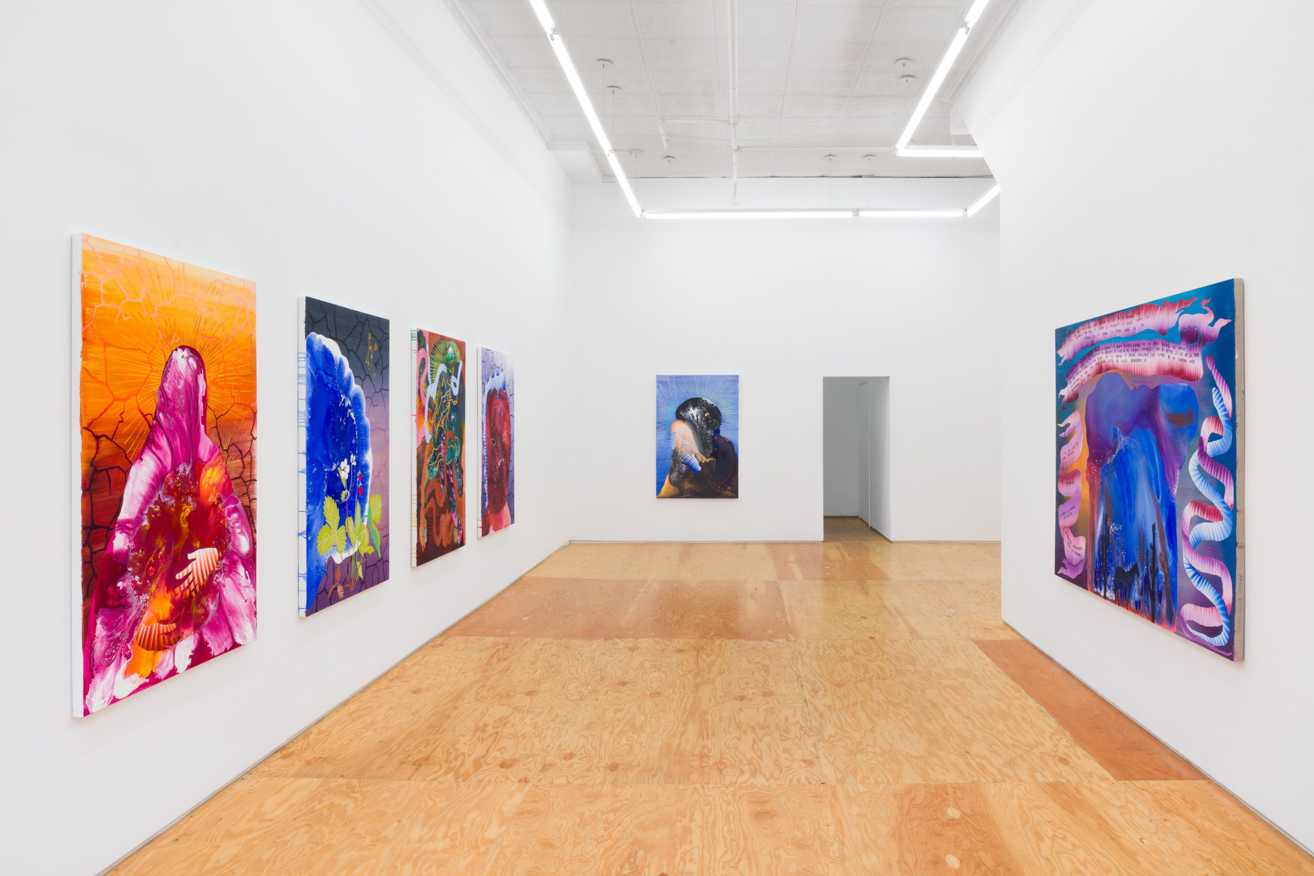 Exhibition view with paintings