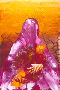 Figure with orange background