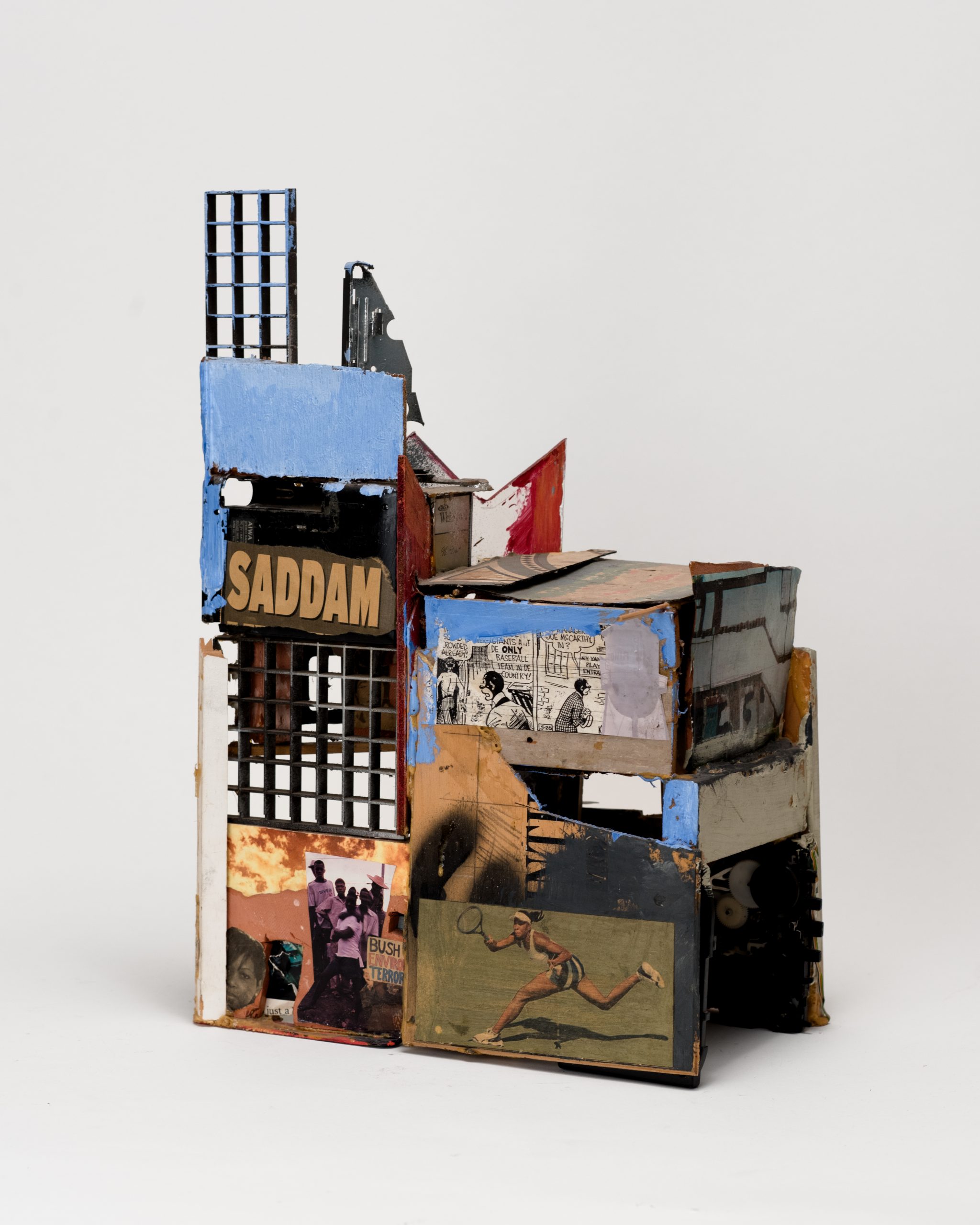 Collage, mixed media, found objects, sculpture small house by artist Leroy Johnson
