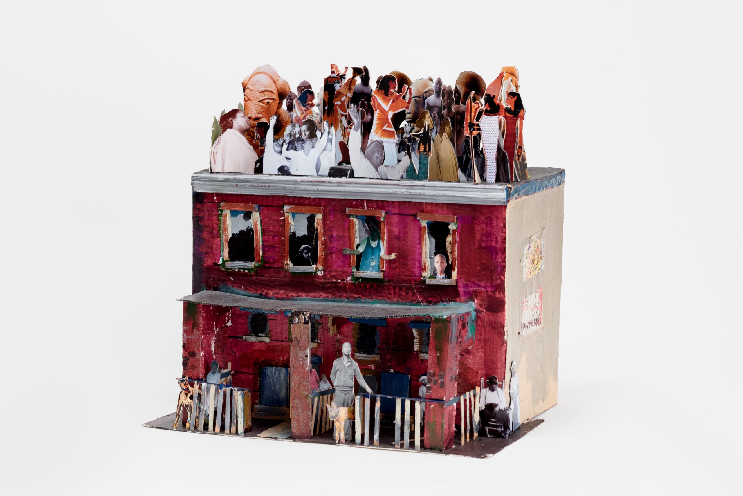 Collage, mixed media, found objects, sculpture small house by artist Leroy Johnson