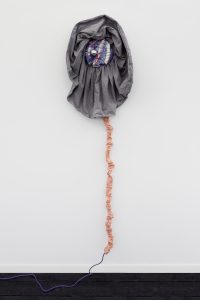 Glazed stoneware, plant dyes fabric (oak), wood, lightbulb and lighting component