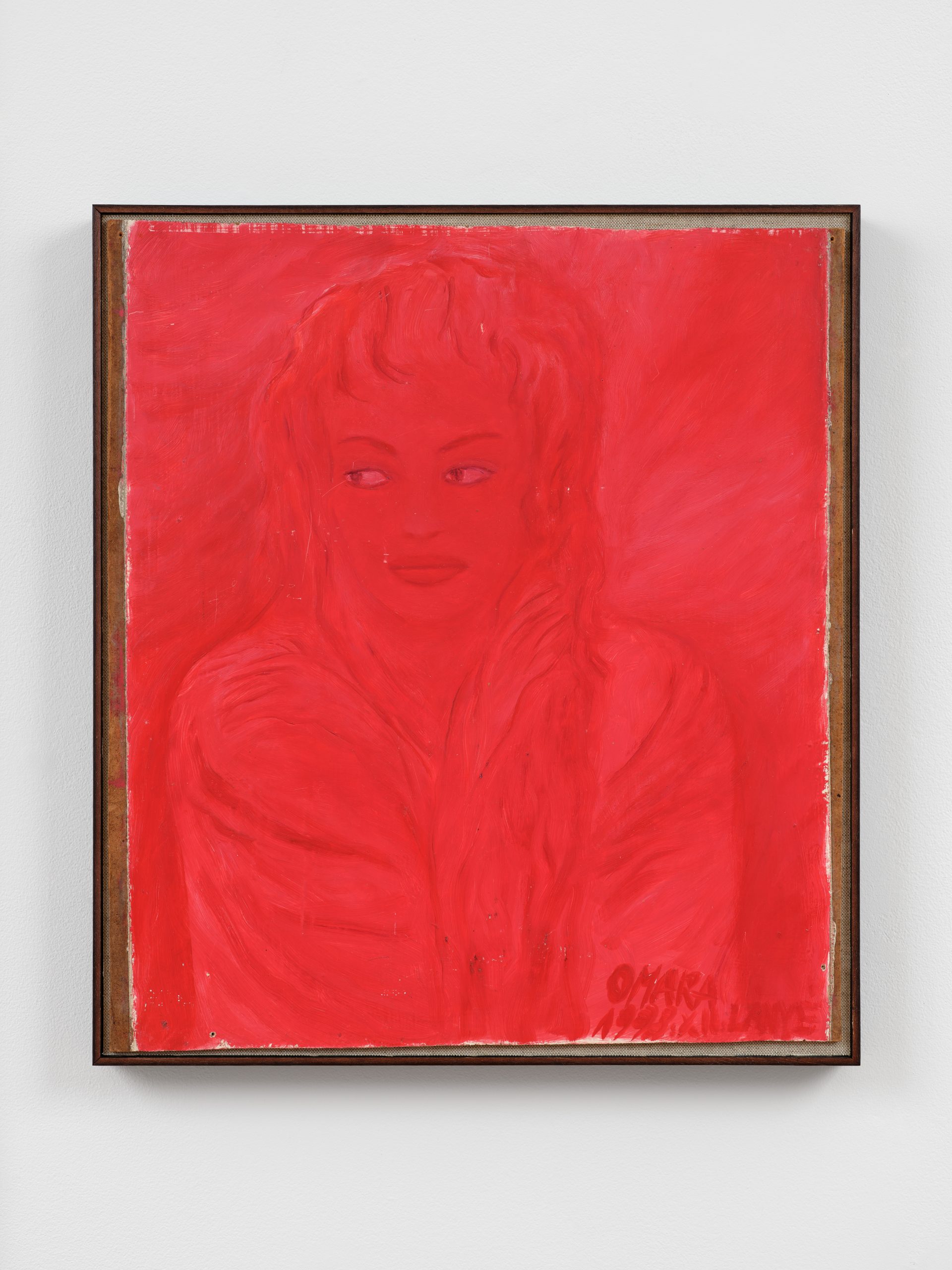 Omara Mara Oláh painting, low contrast painting in red. Bright almost fluorescent. Framed.