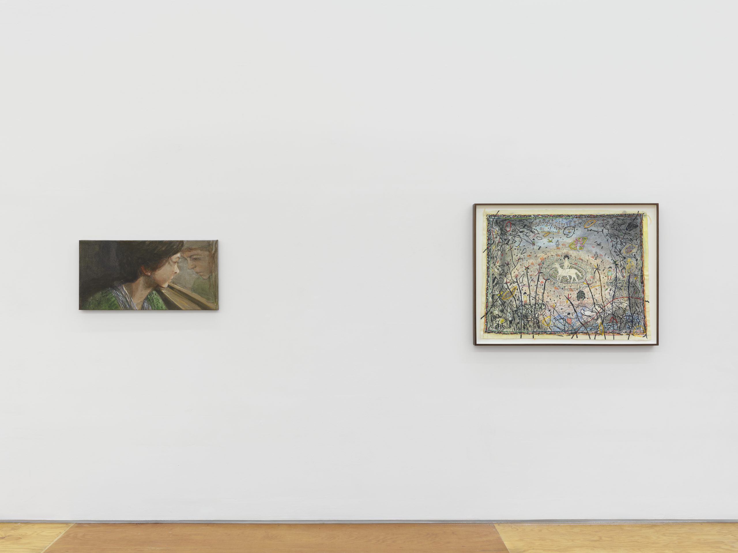 Kuu Maa exhibition installation view showing painting by Cécile Lempert and work by Brian Dawn Chalkley