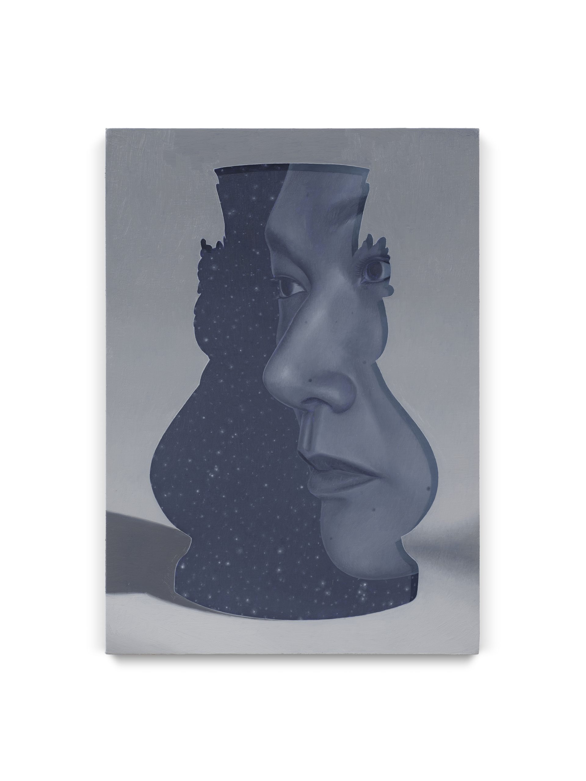 Olivia Jia blue self portrait collage troupe l'oil painting