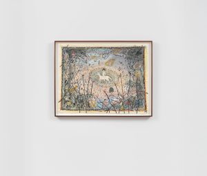 Brian Dawn Chalkley, pillowcase painting, figure on a horse in the middle of a landscape